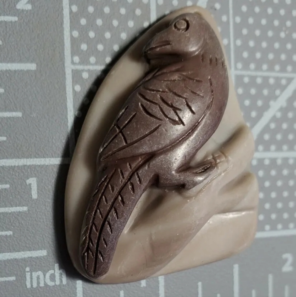 Hand Carved Stone Small Bird on Branch Pendant Bead
